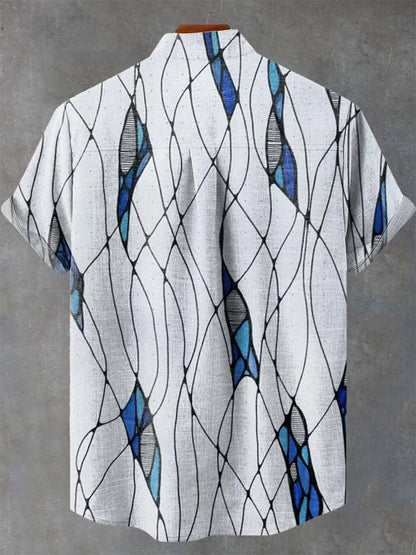 Camicia White Geometric in Cotone Traspirante