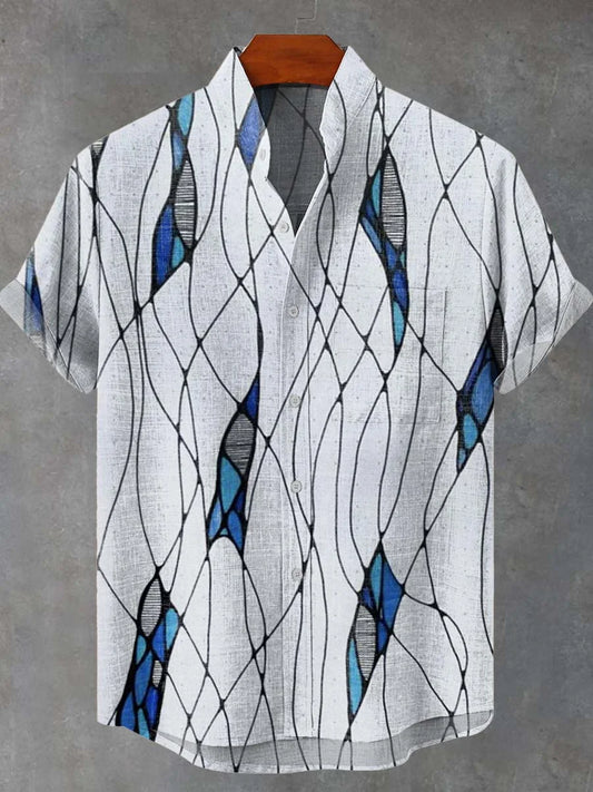 Camicia White Geometric in Cotone Traspirante