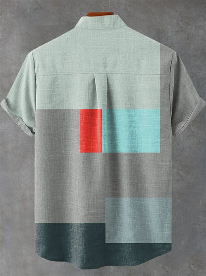 Camicia Motivo Geometric in Cotone Traspirante